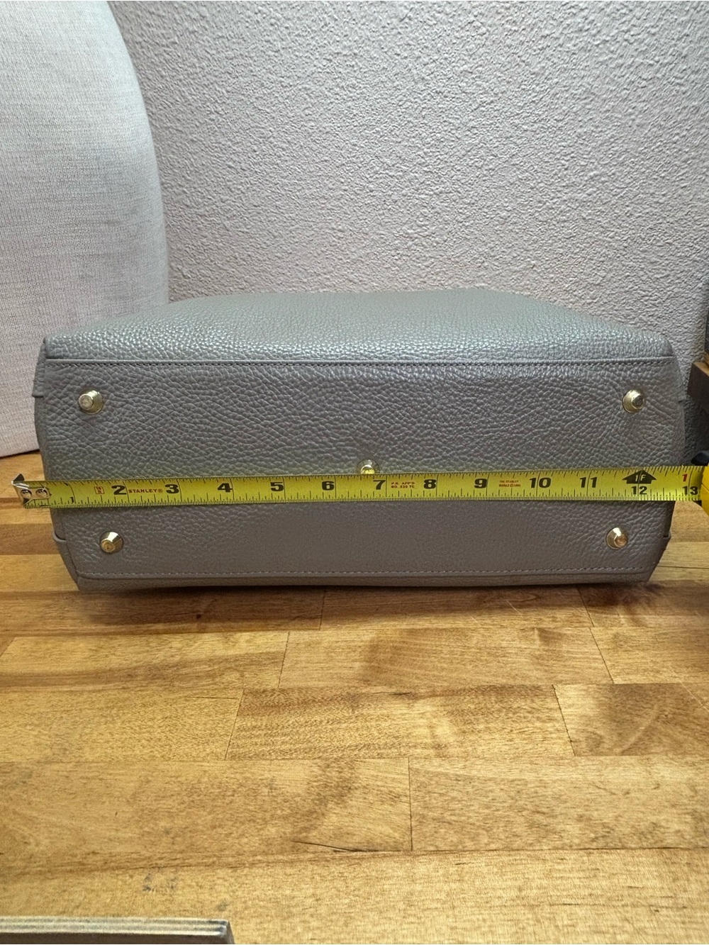 Valentina Gray Pebbled Leather Shoulder Bag with Black Strap - Picture 13 of 15
